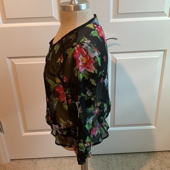 LILY ROSE FLORAL SHEER BLOUSE GU SZ S VERSATILE - Picture 8 of 11